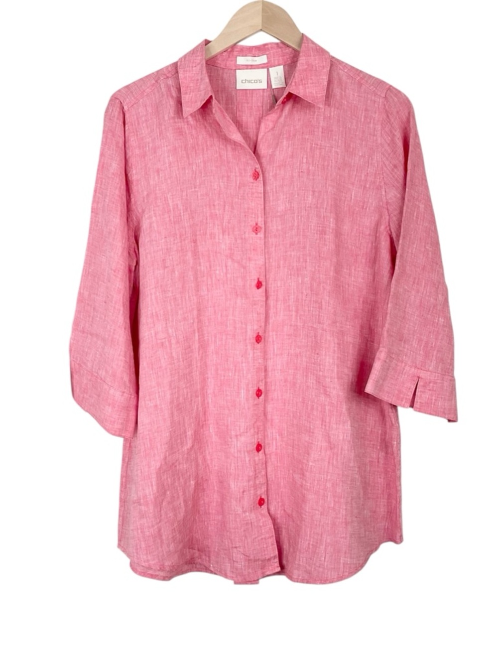 Chico's No Iron Linen Loop Back Tunic Effortless Shirt Medium